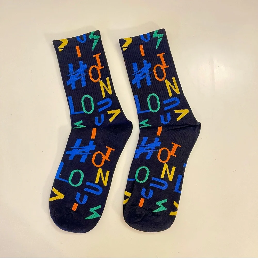 Multicolor Logo Monogram Crew Socks – Black